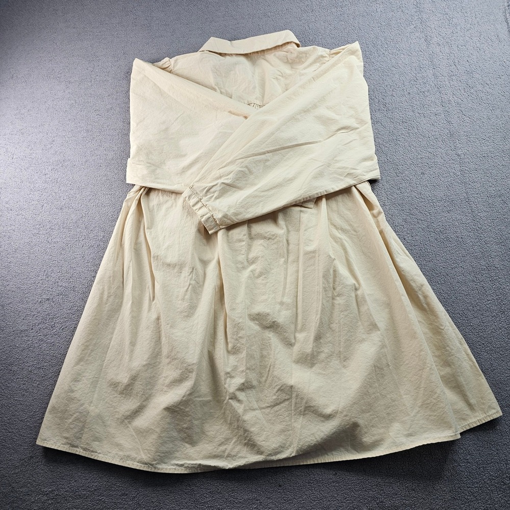 Zara Shirt Dress Womens Medium Cream Eyelet Embroidered Long Sleeve Button-Front - Picture 2 of 8
